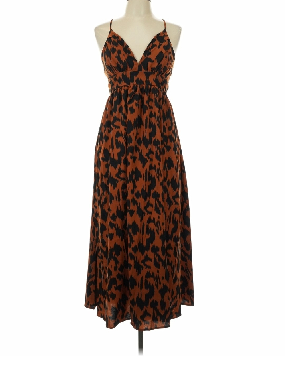 Andthewhy Brand Leopard Print Spaghetti-Strap Maxi Dress in Brown/Black